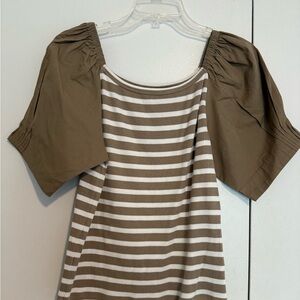 J. Crew Brown and White Striped Top Size Medium